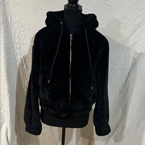 Planet Heart Black Faux Fur Hooded Jacket,‎ size medium